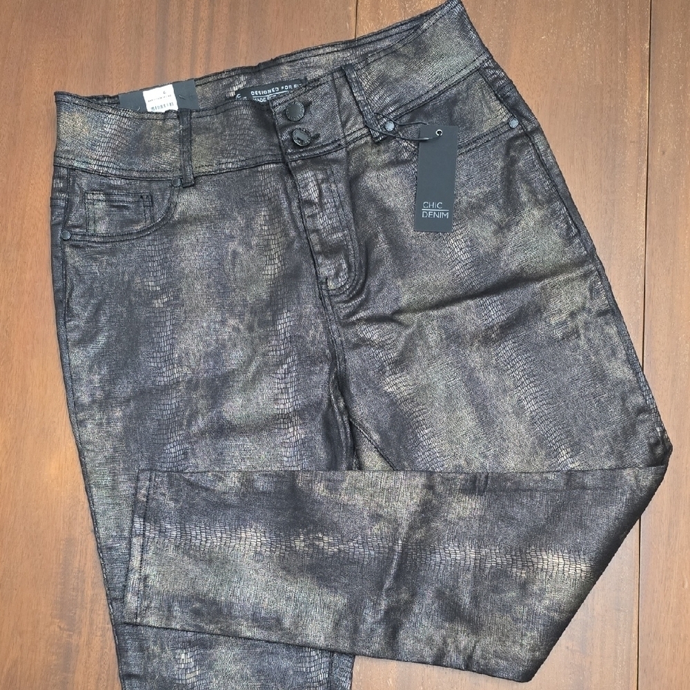 CHIC DENIM Metallic Brown Jeans Women's 18 Short Skylar High Rise‎ Skinny